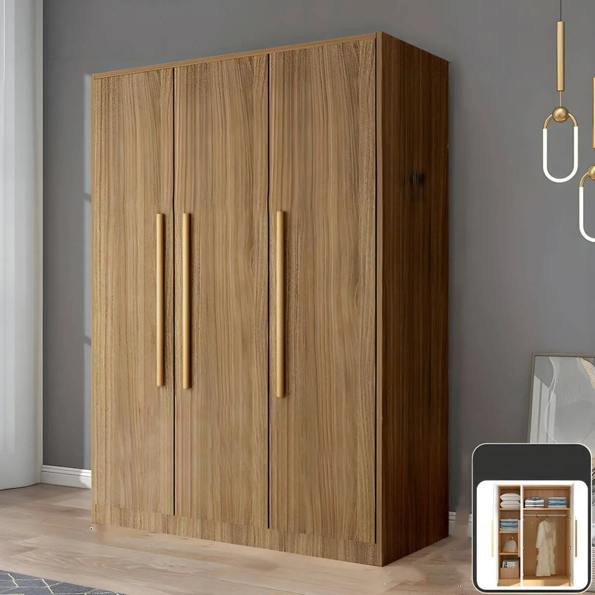 Scandinavian Wood Wardrobe Armoire With Soft-Close Doors