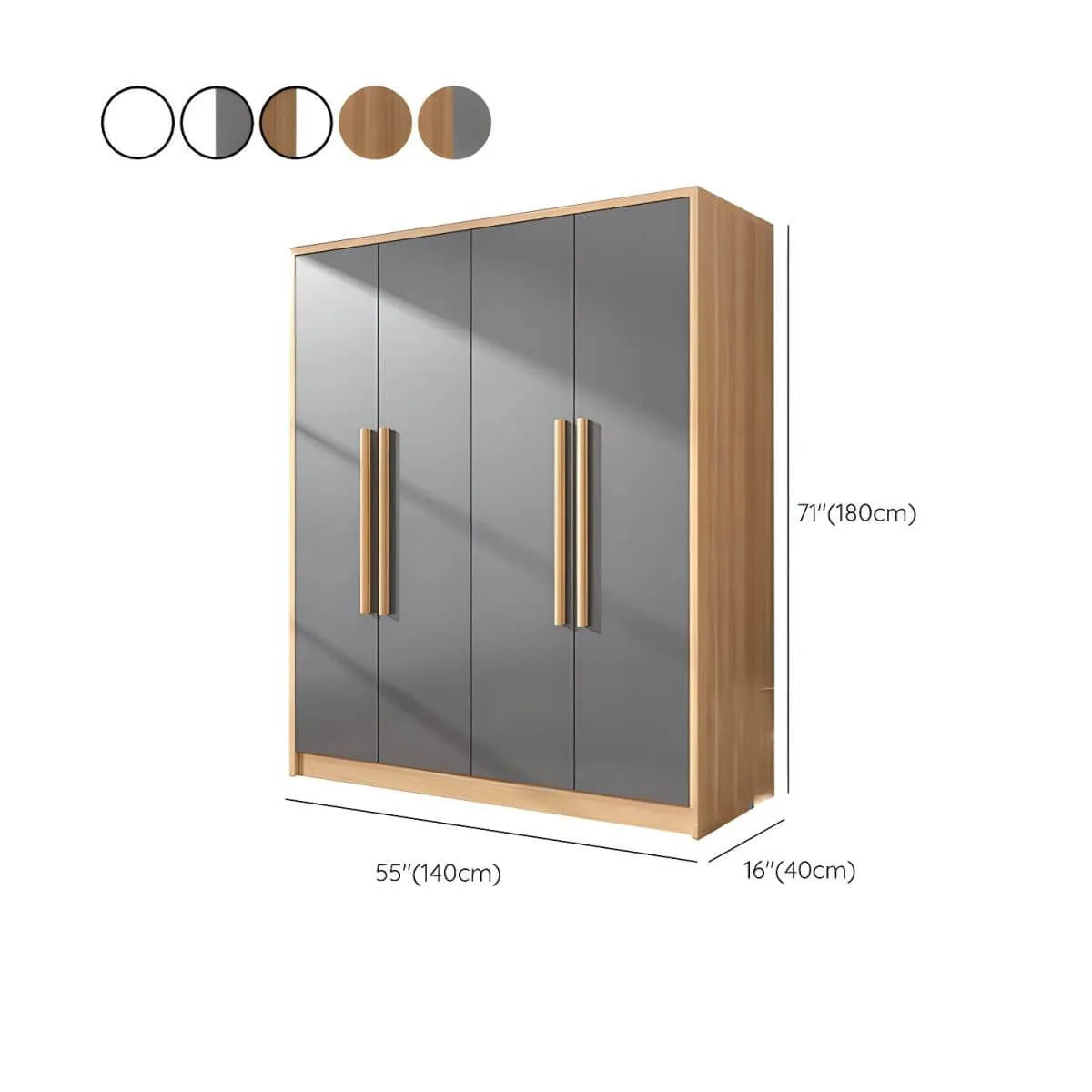 Scandinavian Wood Wardrobe Armoire With Soft-Close Doors Dimensions