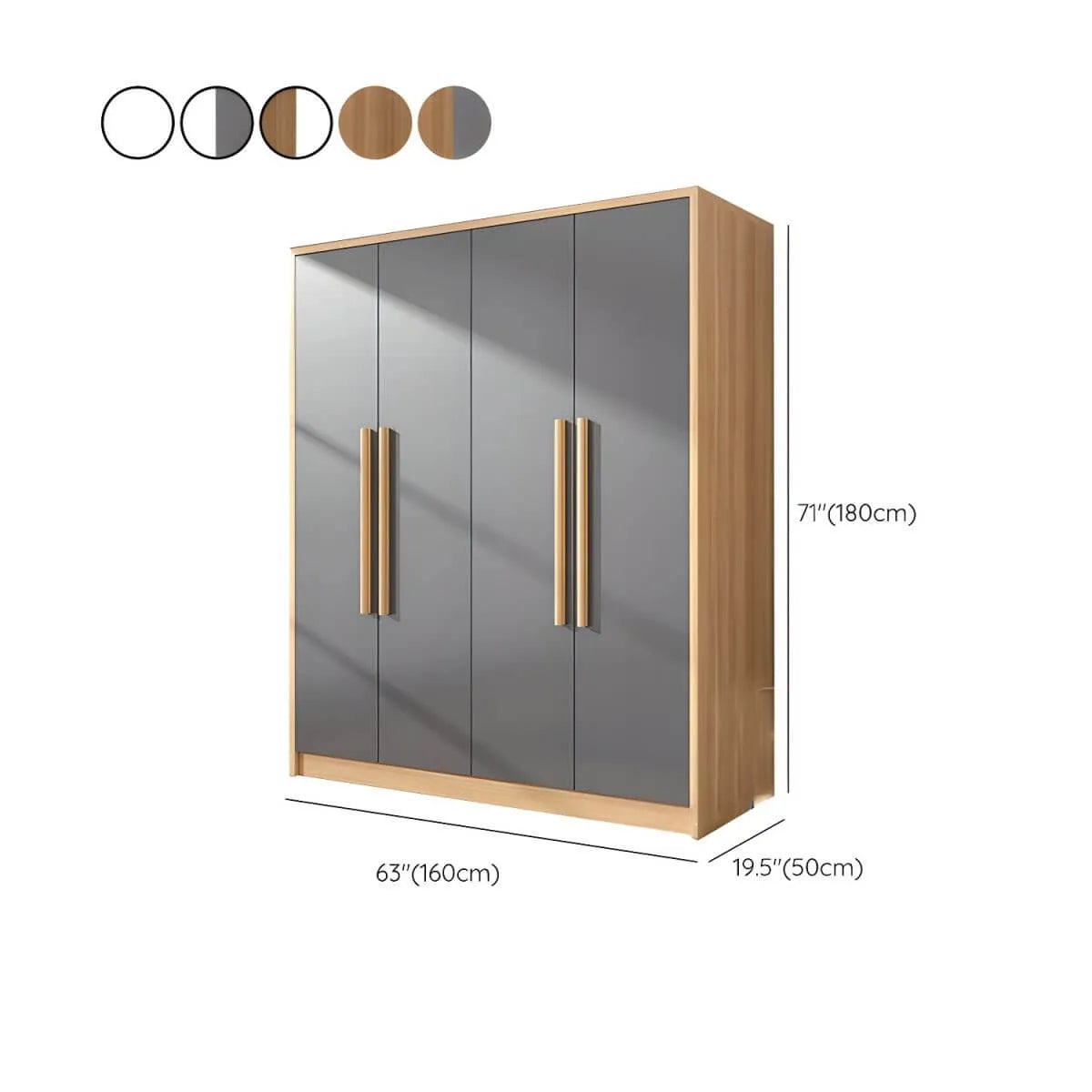 Scandinavian Wood Wardrobe Armoire With Soft-Close Doors Dimensions