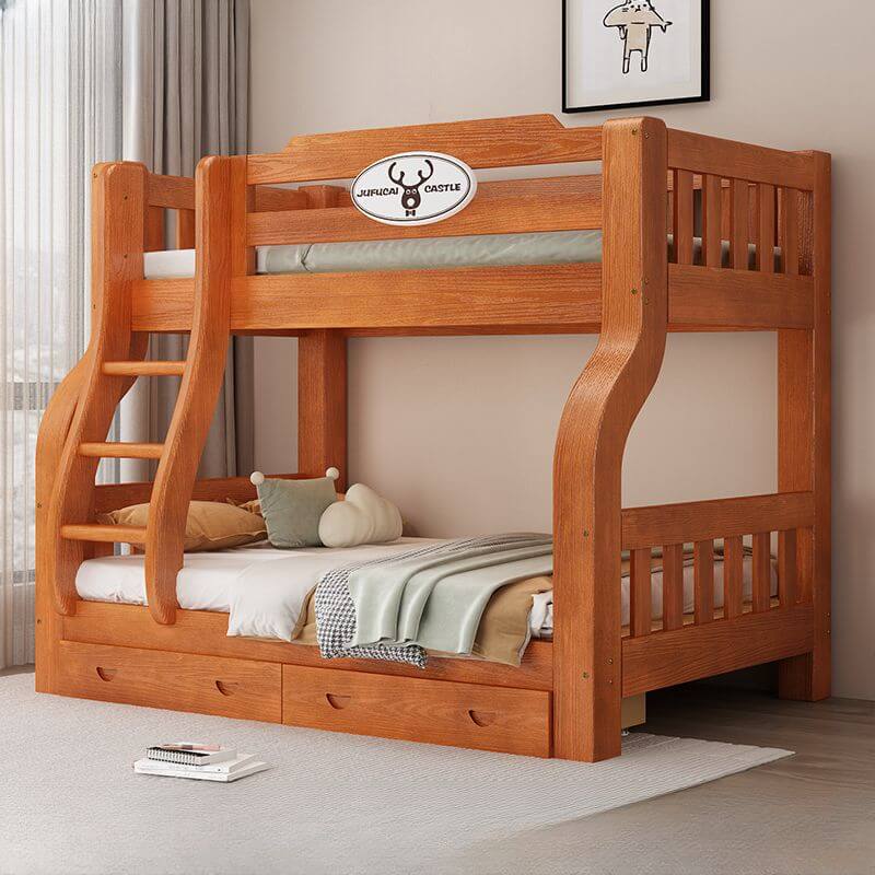 Scandinavian Wooden Bunk Bed with Ladder and Storage Options