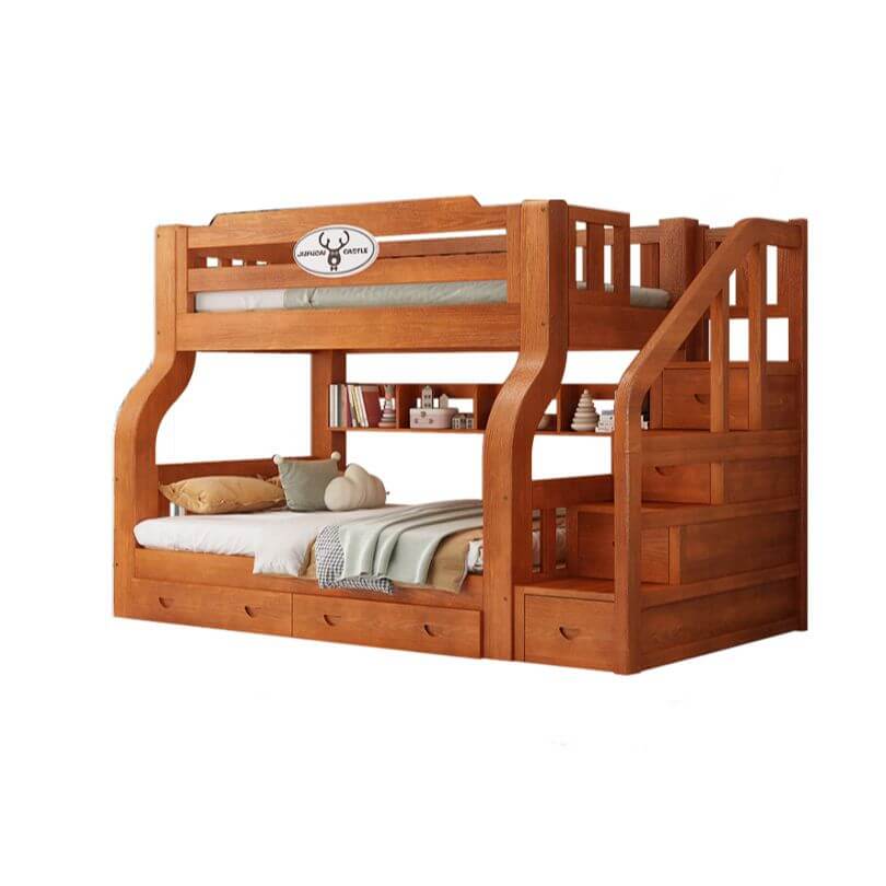 Scandinavian Wooden Bunk Bed with Ladder and Storage Options