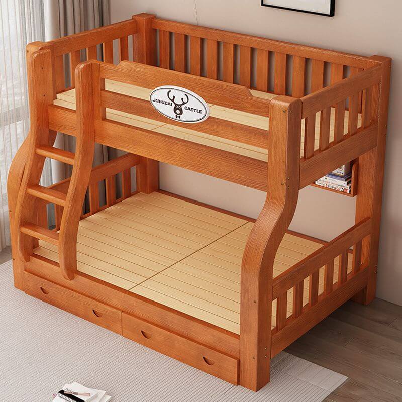 Scandinavian Wooden Bunk Bed with Ladder and Storage Options
