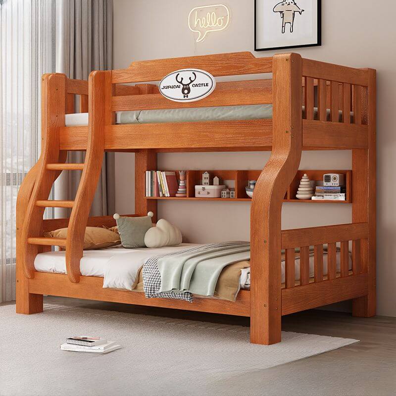 Scandinavian Wooden Bunk Bed with Ladder and Storage Options