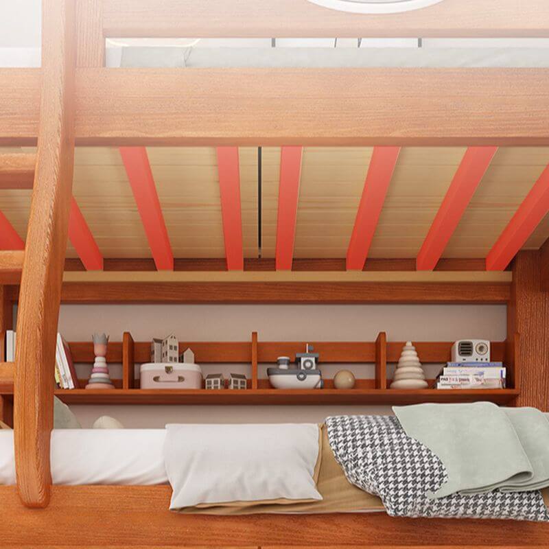 Scandinavian Wooden Bunk Bed with Ladder and Storage Options