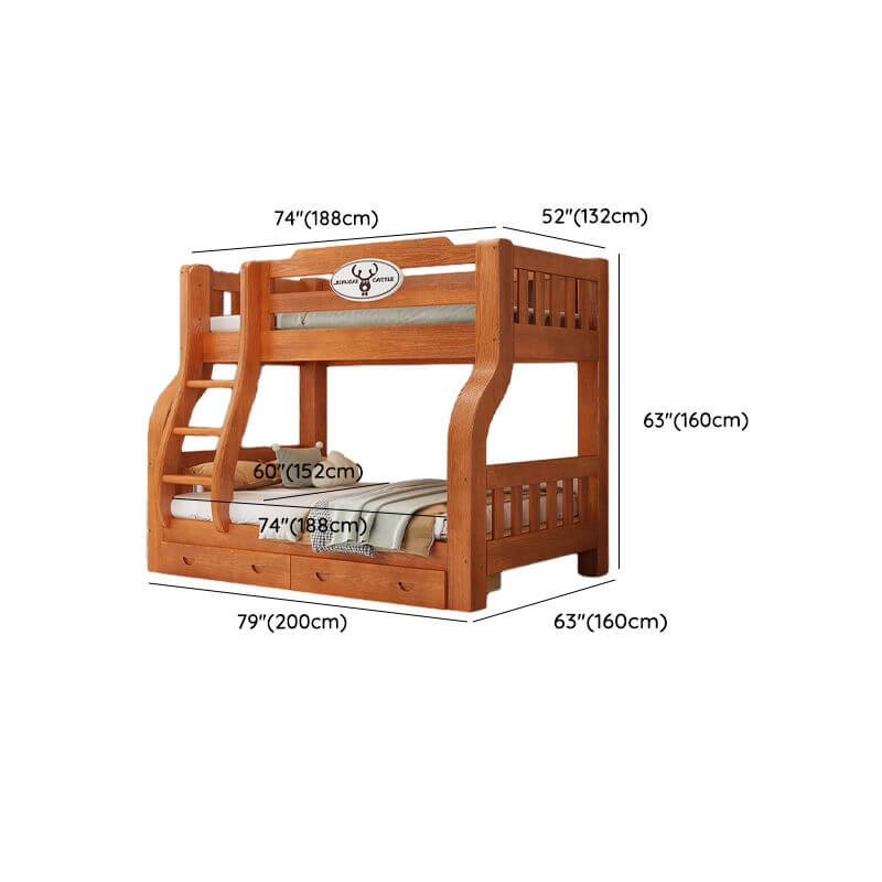 Scandinavian Wooden Bunk Bed with Ladder and Storage Options Dimensions