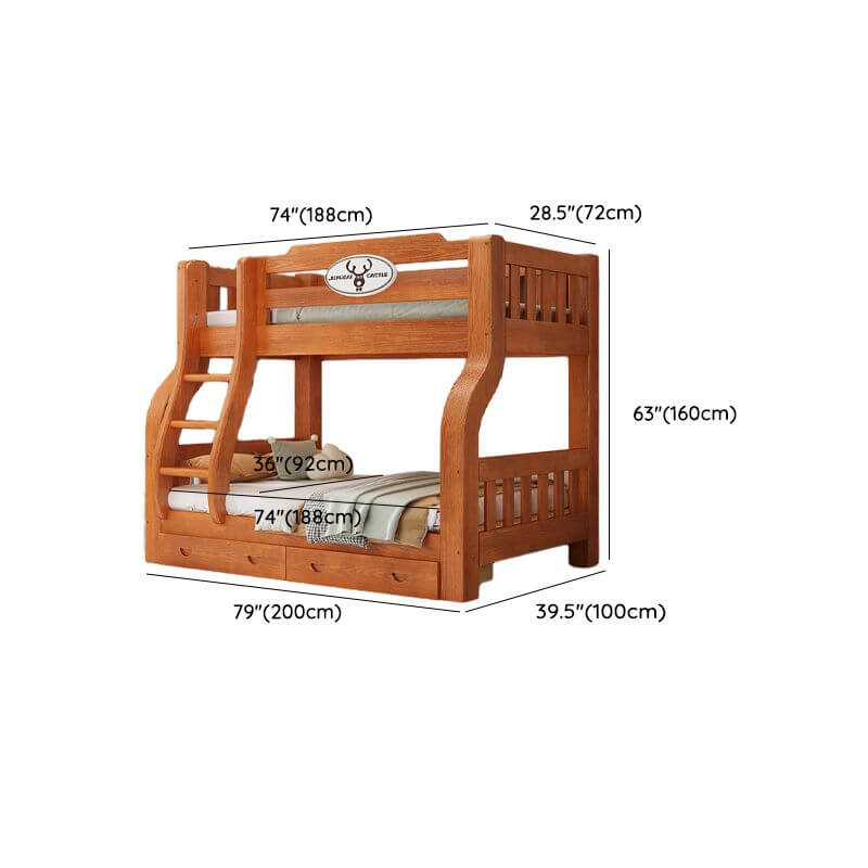 Scandinavian Wooden Bunk Bed with Ladder and Storage Options Dimensions