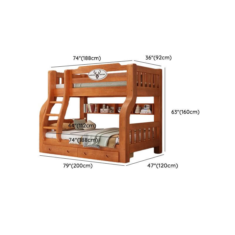 Scandinavian Wooden Bunk Bed with Ladder and Storage Options Dimensions
