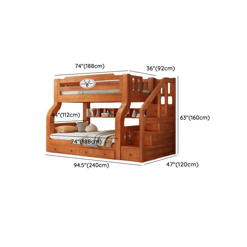 Scandinavian Wooden Bunk Bed with Ladder and Storage Options Dimensions