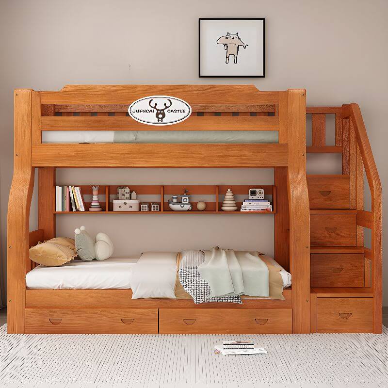 Scandinavian Wooden Bunk Bed with Ladder and Storage Options Main Product Image