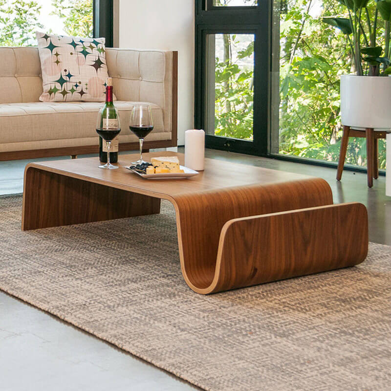 Scando Coffee Table with Seamless Bentwood Curve and Natural Wood Grain