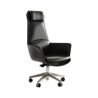 Sculpted Leather Office Chair with Adjustable Headrest and Compact Executive Form
