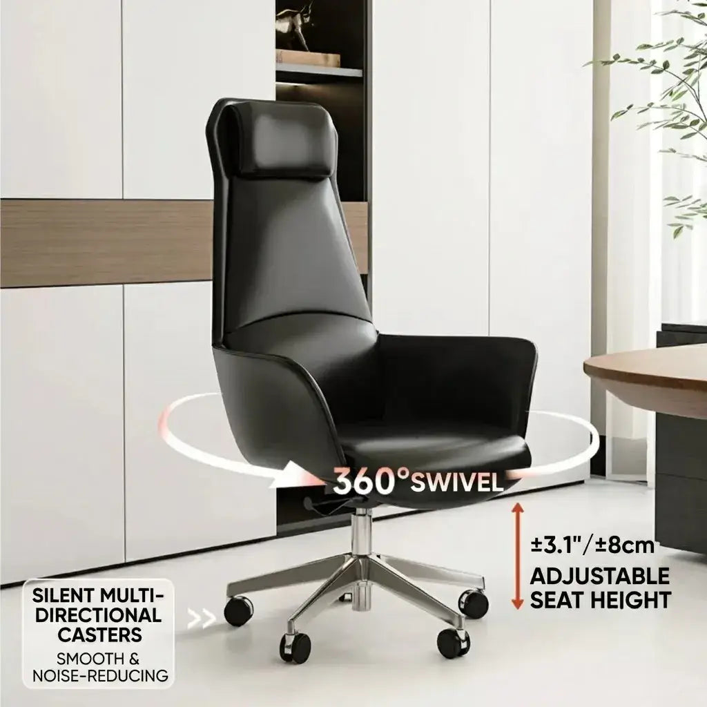 Sculpted Leather Office Chair with Adjustable Headrest and Compact Executive Form