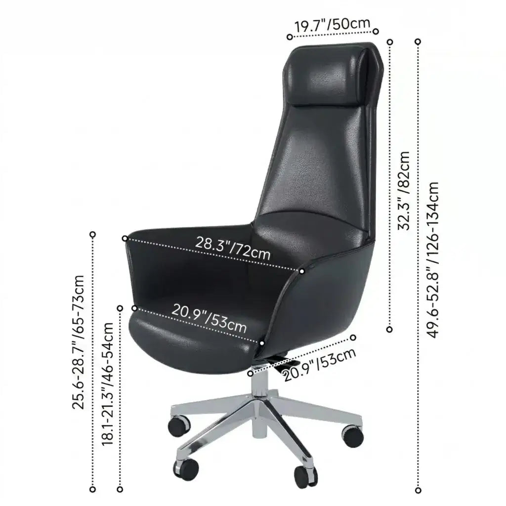 Sculpted Leather Office Chair with Adjustable Headrest and Compact Executive Form Dimensions