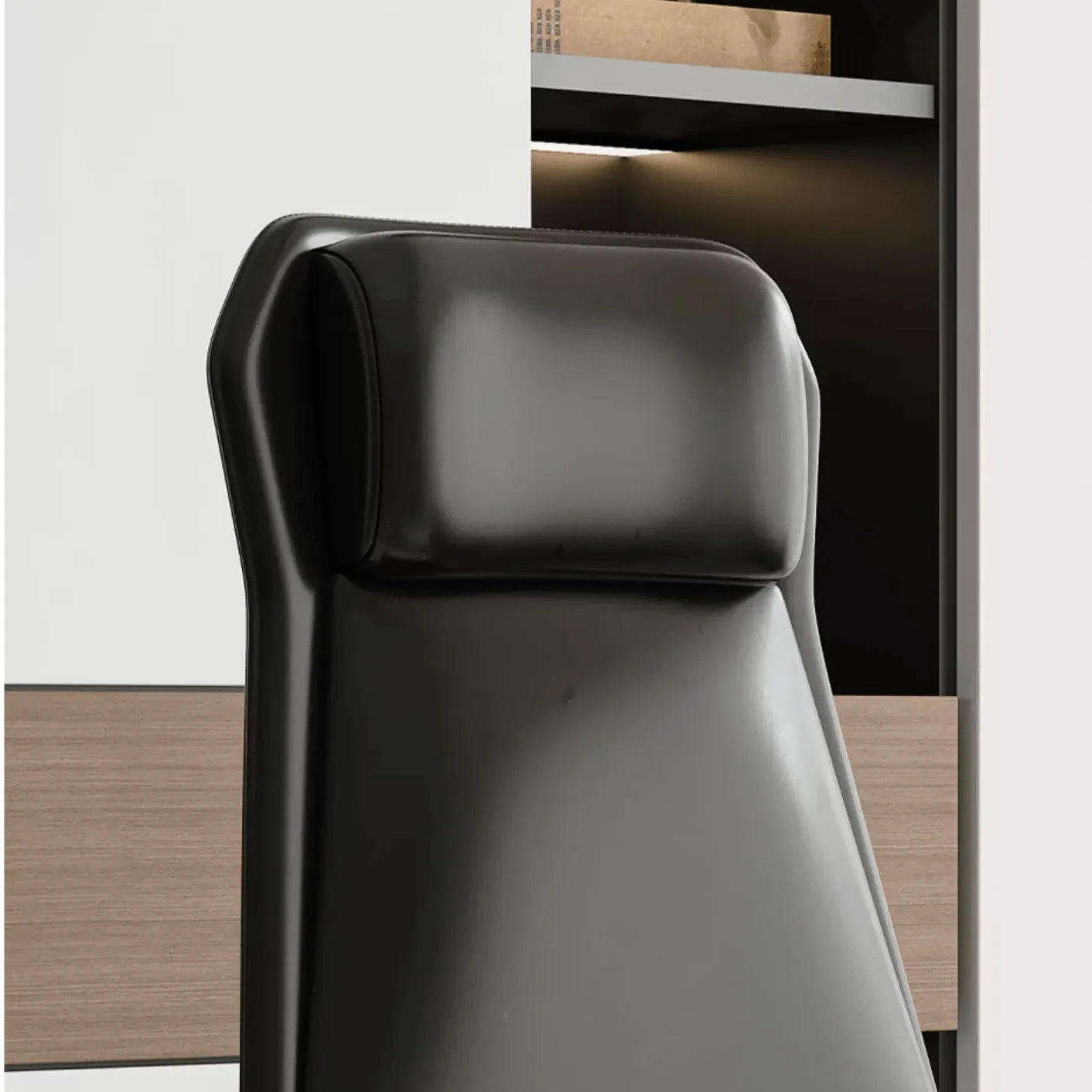 Sculpted Leather Office Chair with Adjustable Headrest and Compact Executive Form