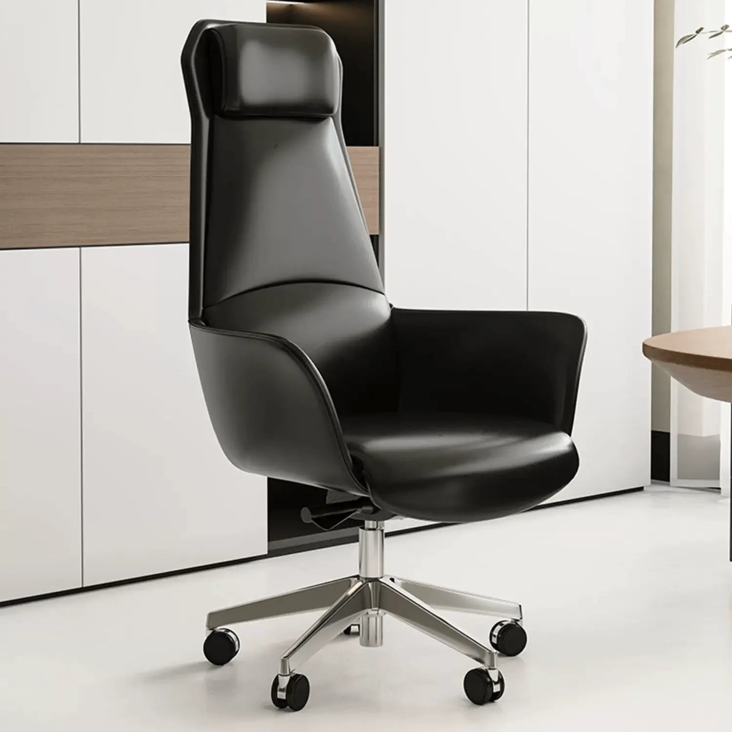 Sculpted Leather Office Chair with Adjustable Headrest and Compact Executive Form Main Product Image Main image