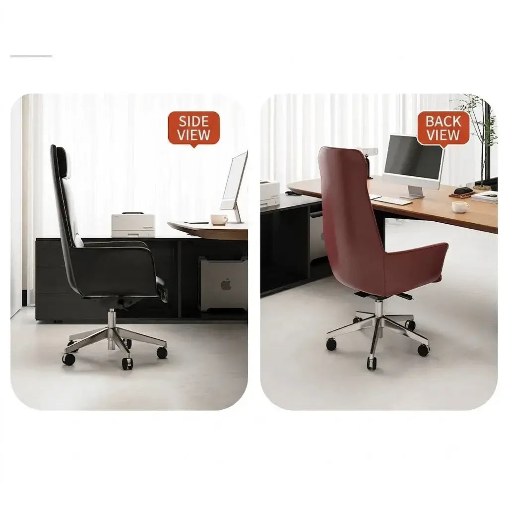Sculpted Leather Office Chair with Adjustable Headrest and Compact Executive Form