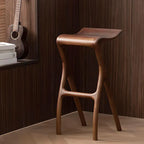 Sculpted Solid Wood Bar Stool with X Base and Ergonomic Saddle Seat
