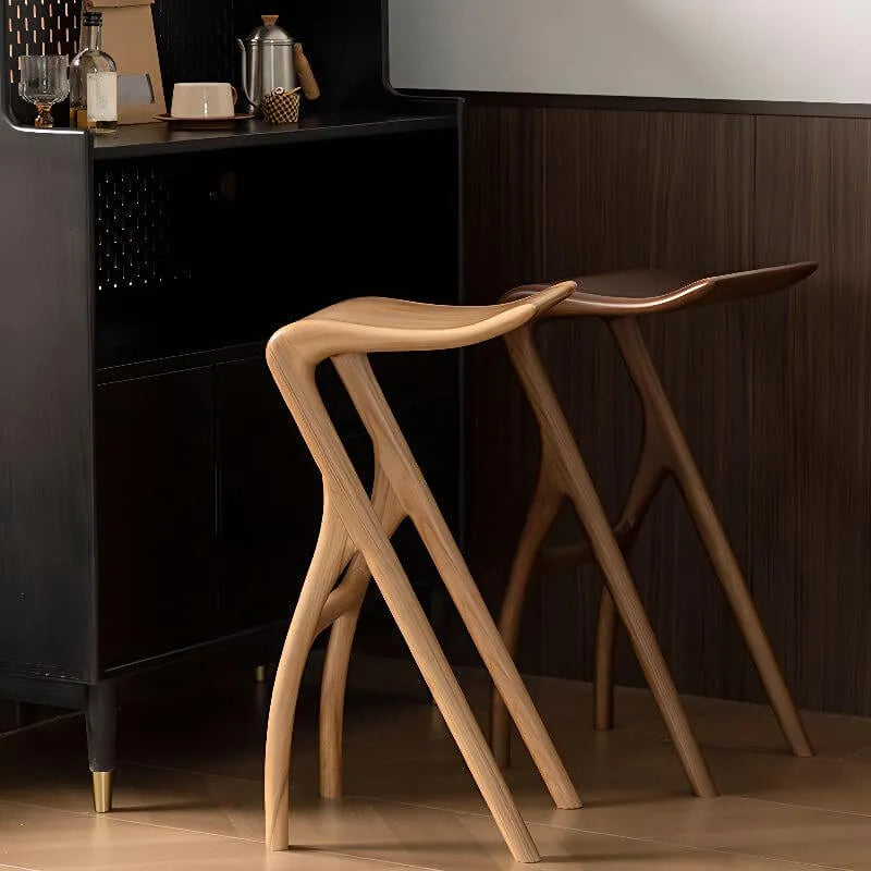 Sculpted Solid Wood Bar Stool with X Base and Ergonomic Saddle Seat Main Product Image Main image