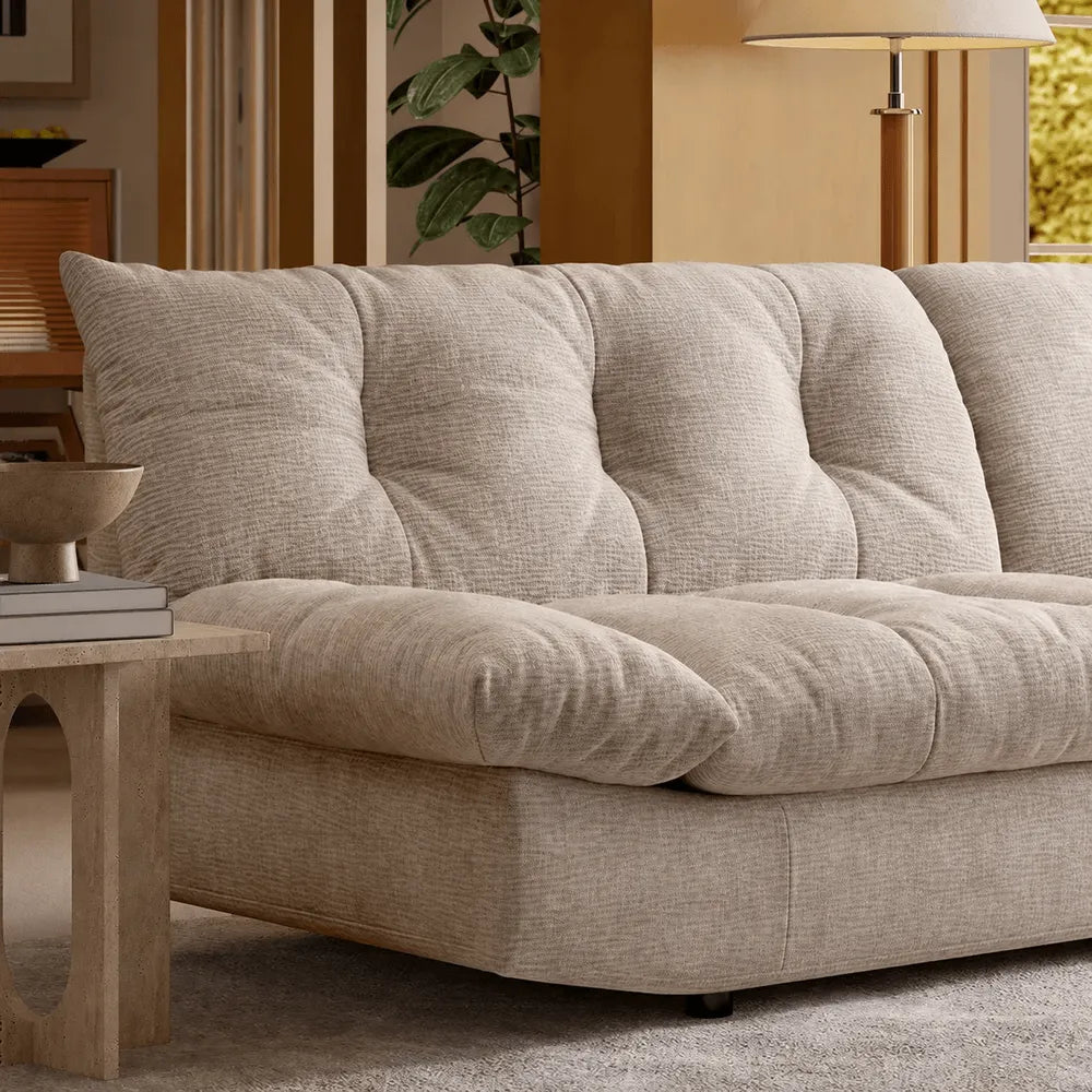 Sculpted Tufted Sofa with Low Profile Silhouette and Plush High Back