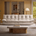 Sculpted Tufted Sofa with Low Profile Silhouette and Plush High Back