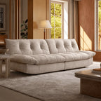 Sculpted Tufted Sofa with Low Profile Silhouette and Plush High Back