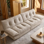 Sculpted Tufted Sofa with Low Profile Silhouette and Plush High Back
