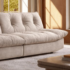 Sculpted Tufted Sofa with Low Profile Silhouette and Plush High Back