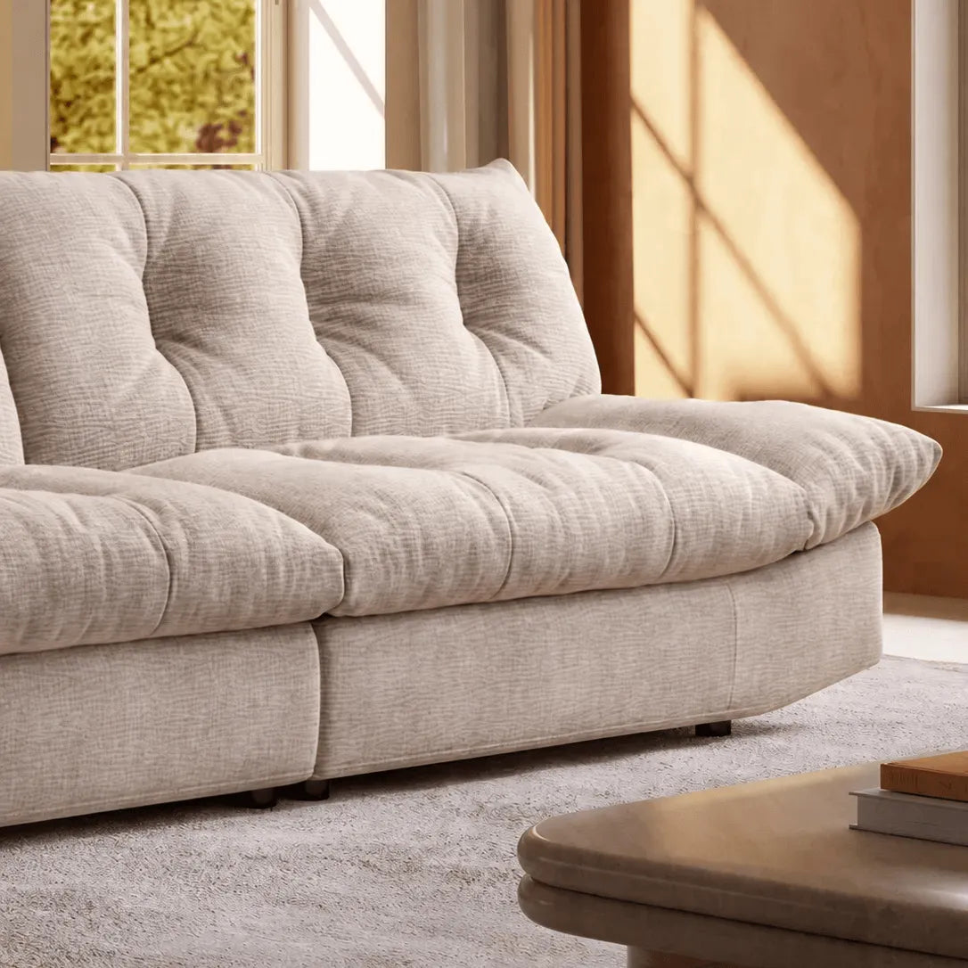 Sculpted Tufted Sofa with Low Profile Silhouette and Plush High Back