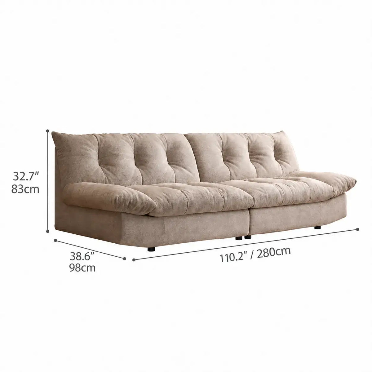 Sculpted Tufted Sofa with Low Profile Silhouette and Plush High Back Dimensions