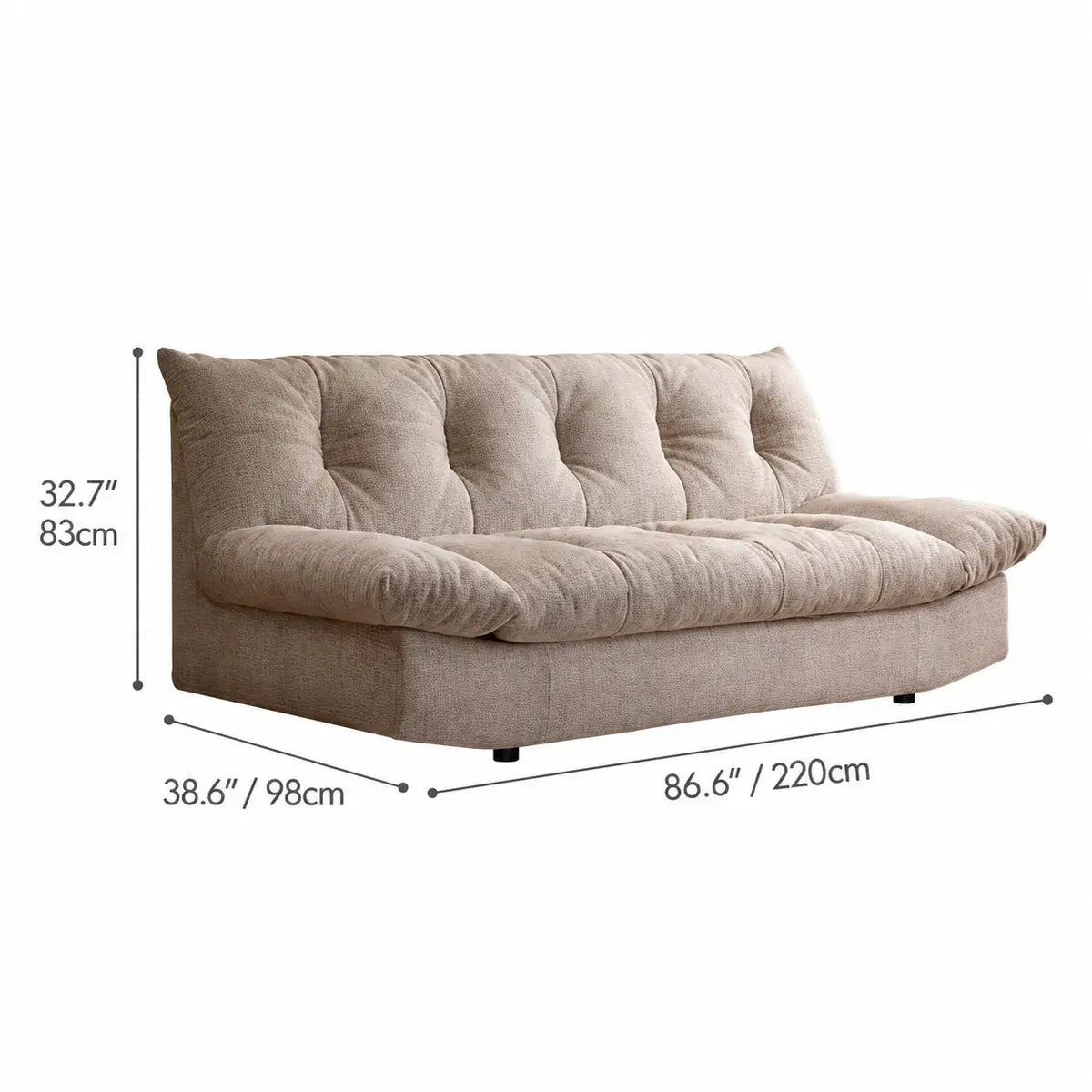 Sculpted Tufted Sofa with Low Profile Silhouette and Plush High Back Dimensions