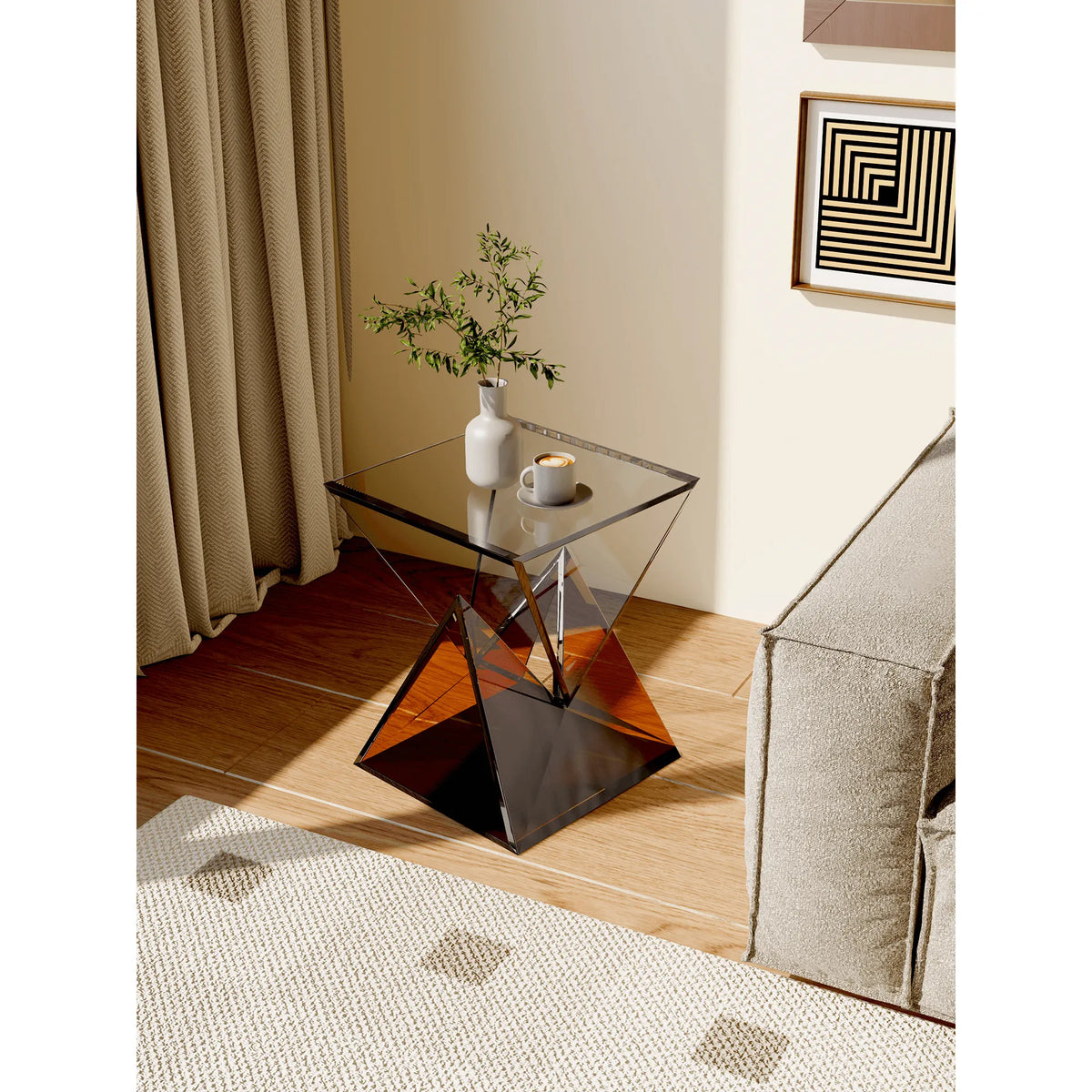 Sculptural Acrylic Side Table in Smoky Tea Gray for Sofa or Bedside