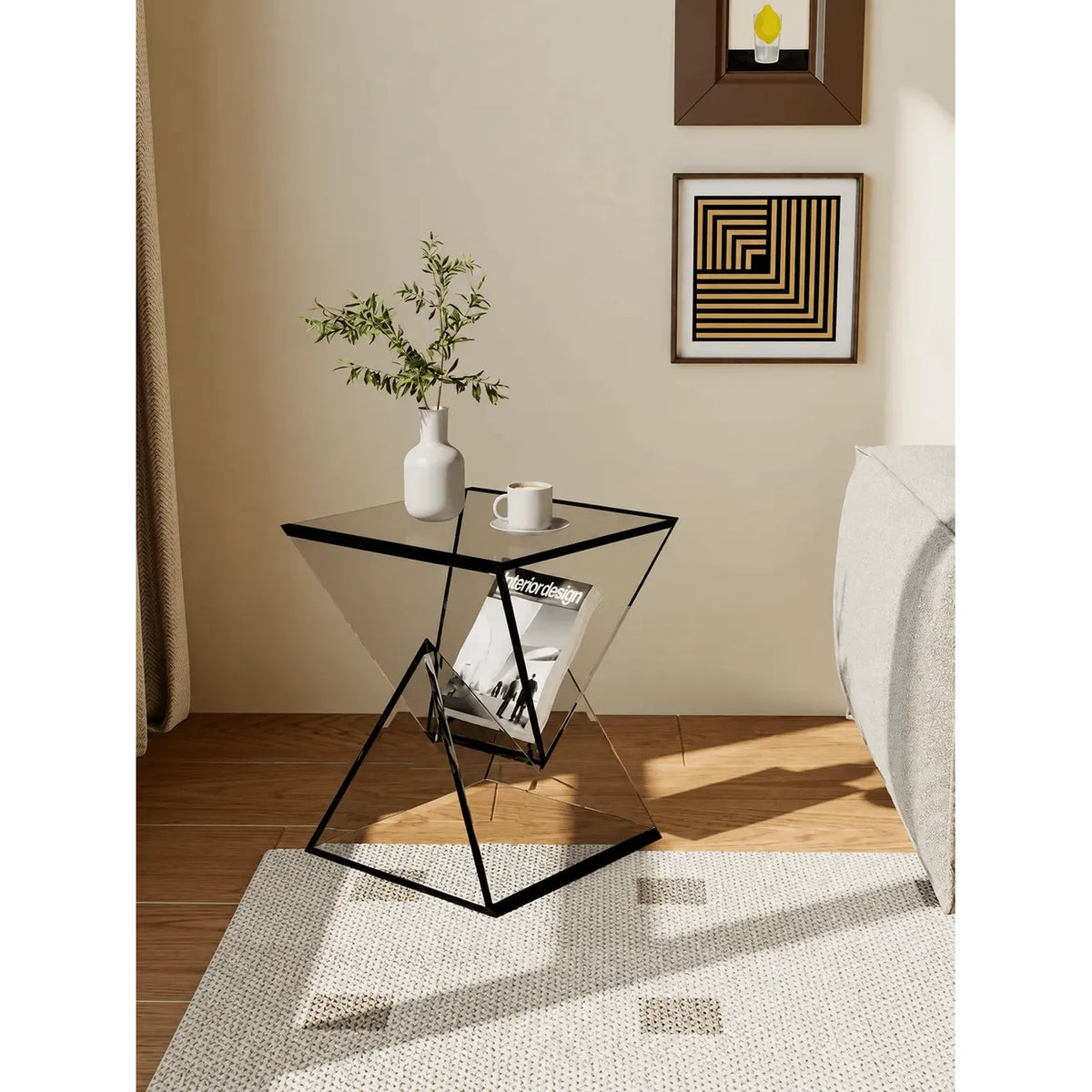 Sculptural Acrylic Side Table in Smoky Tea Gray for Sofa or Bedside