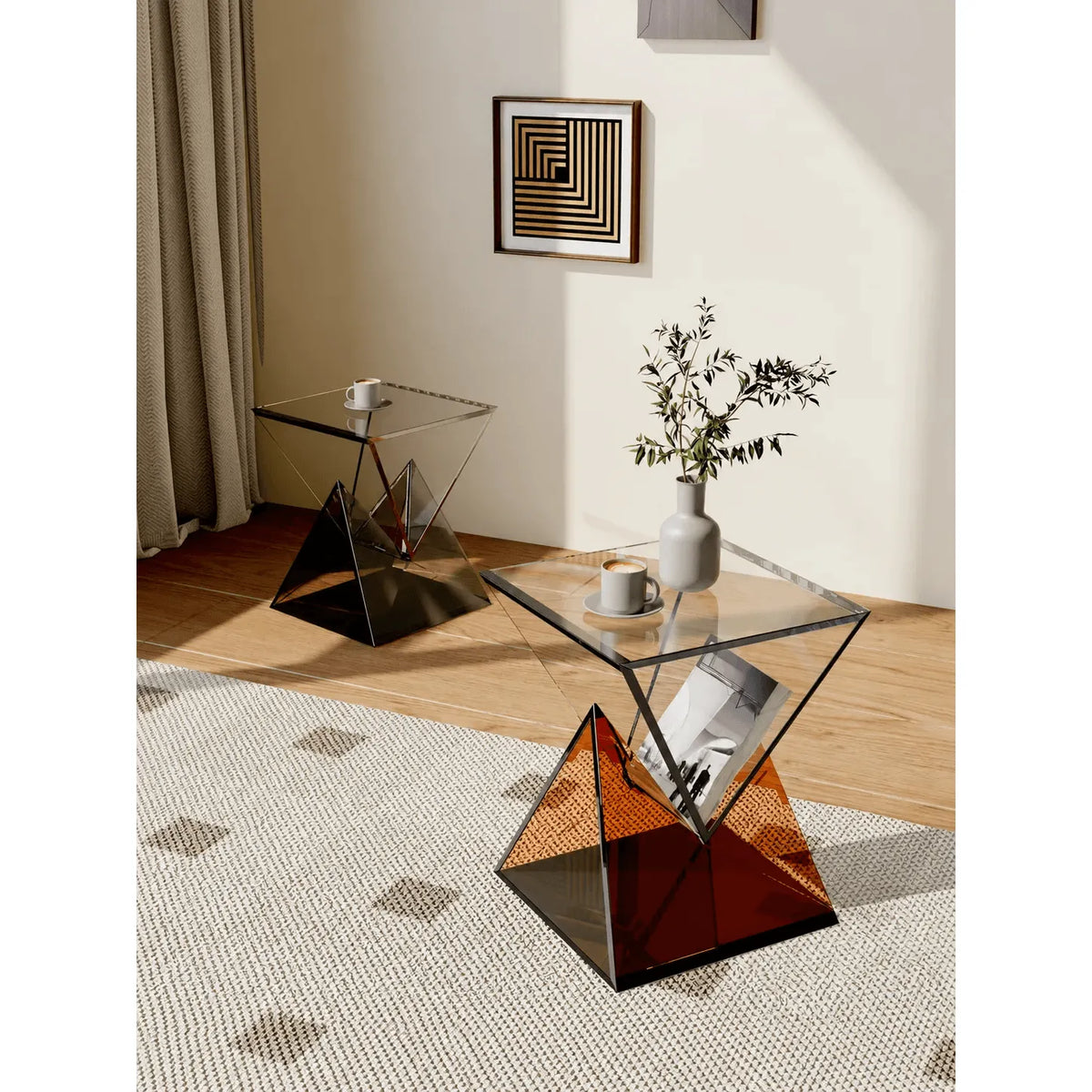 Sculptural Acrylic Side Table in Smoky Tea Gray for Sofa or Bedside Main Product Image