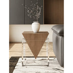 Sculptural Acrylic Side Table Series with Walnut or Travertine Top