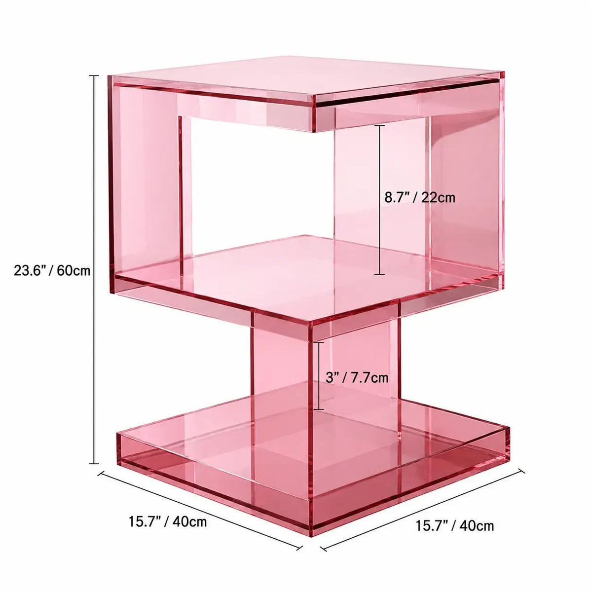 Sculptural Acrylic Side Table with Iridescent Glow and Open Shelf