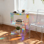Sculptural Acrylic Side Table with Iridescent Glow and Open Shelf