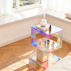 Sculptural Acrylic Side Table with Iridescent Glow and Open Shelf