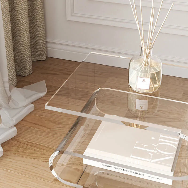 Sculptural Acrylic Side Table With Wave Silhouette and Tiered Display Shelves