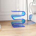 Sculptural Acrylic Side Table With Wave Silhouette and Tiered Display Shelves