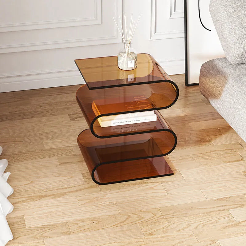 Sculptural Acrylic Side Table With Wave Silhouette and Tiered Display Shelves Main Product Image