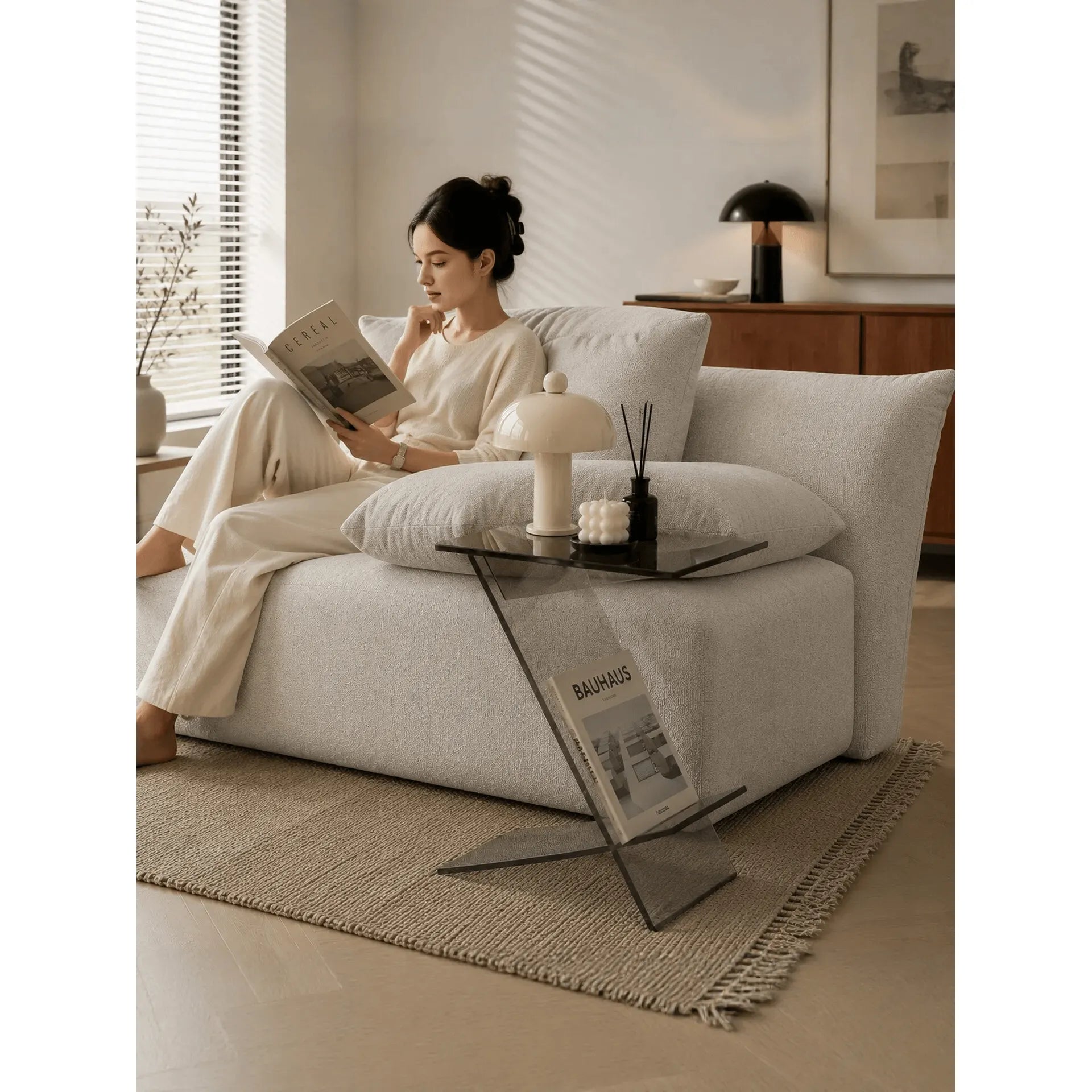 Sculptural Acrylic Side Table with Z Silhouette and Display Shelf Secondary image