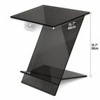 Sculptural Acrylic Side Table with Z Silhouette and Display Shelf
