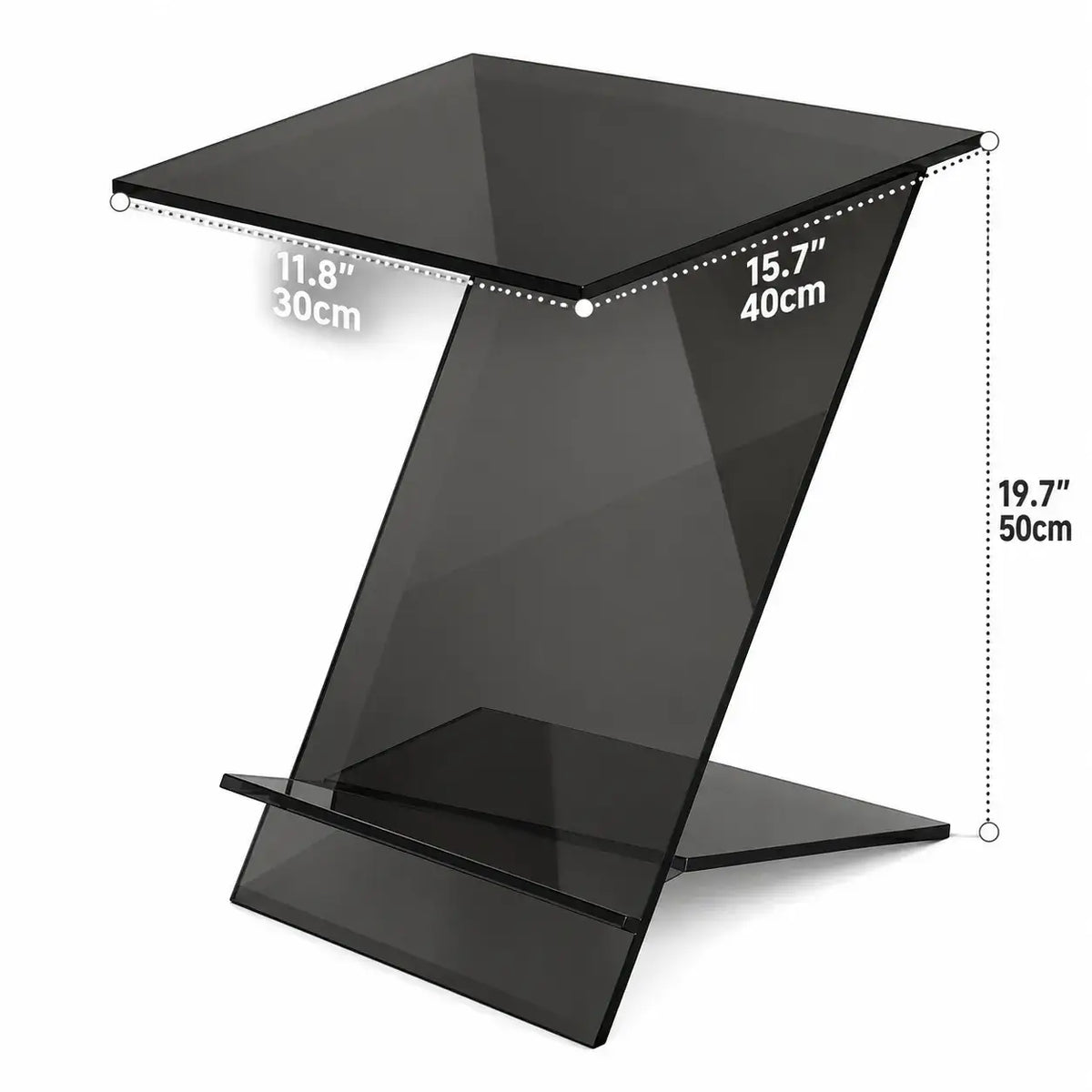 Sculptural Acrylic Side Table with Z Silhouette and Display Shelf