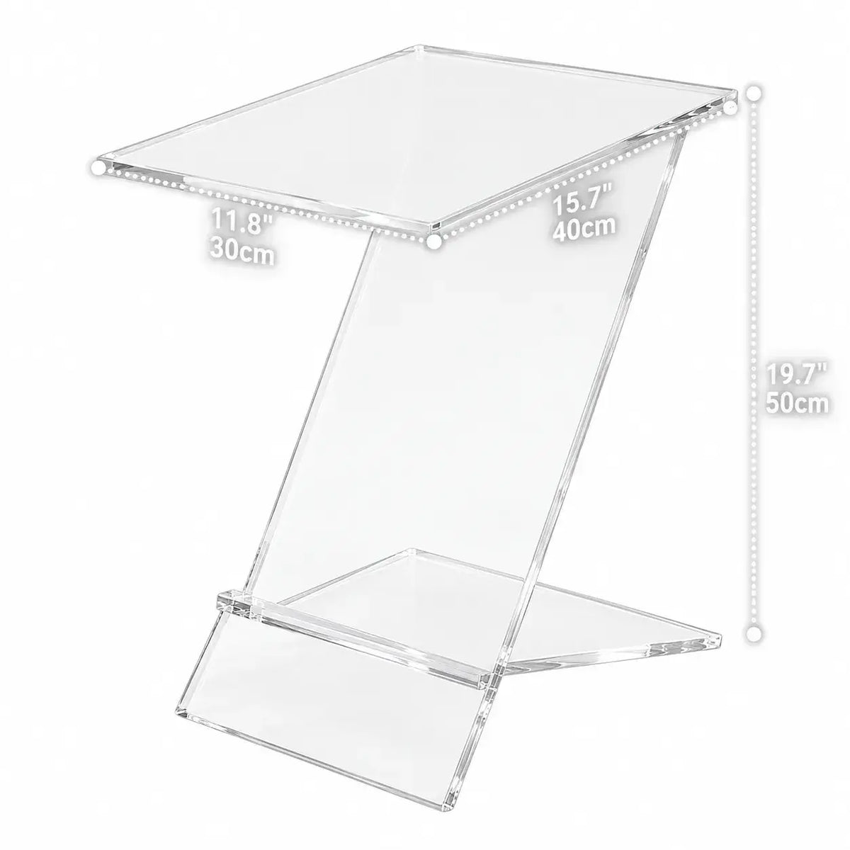 Sculptural Acrylic Side Table with Z Silhouette and Display Shelf