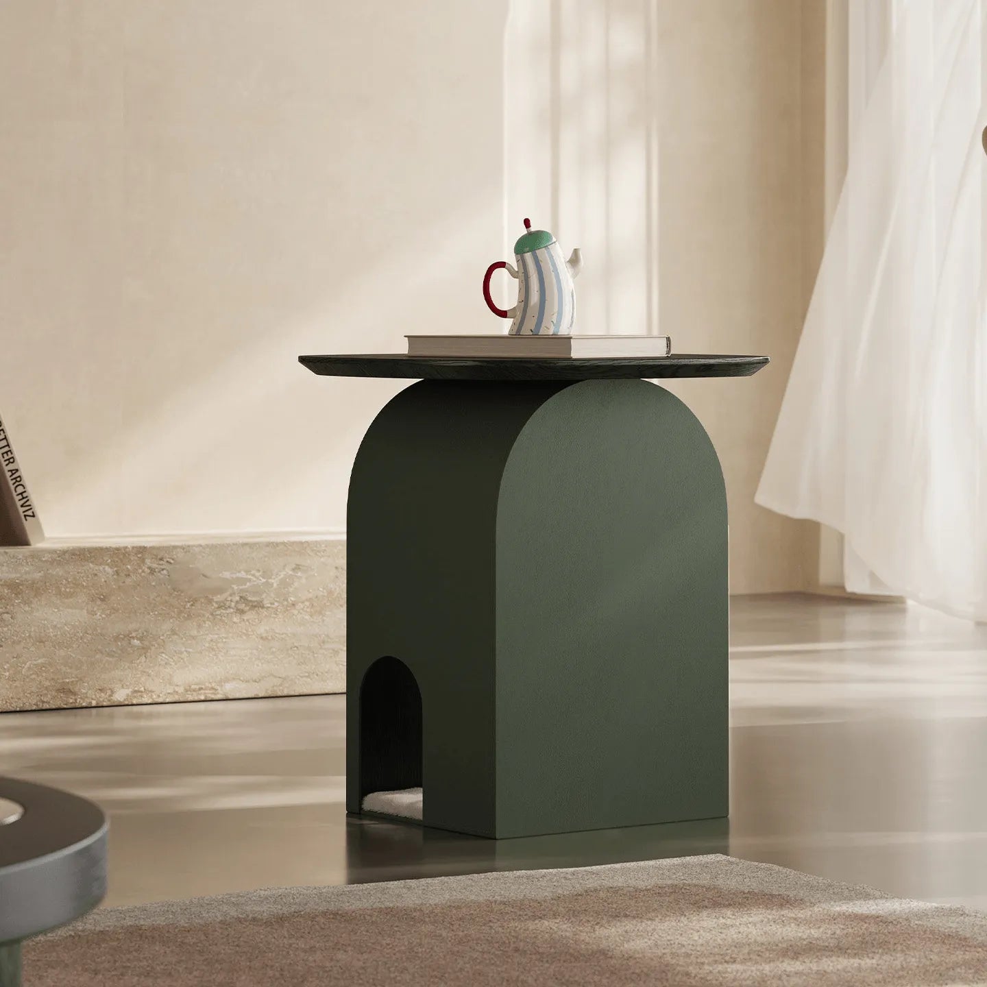 Sculptural Arched Side Table, Multifunctional Pet-Friendly Nightstand