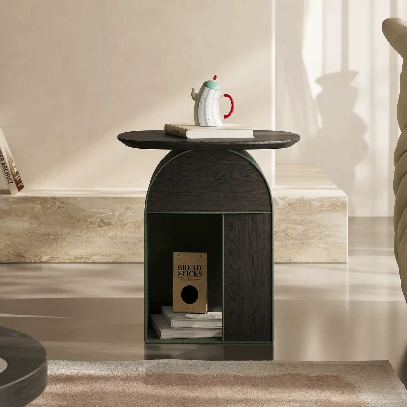 Sculptural Arched Side Table, Multifunctional Pet-Friendly Nightstand