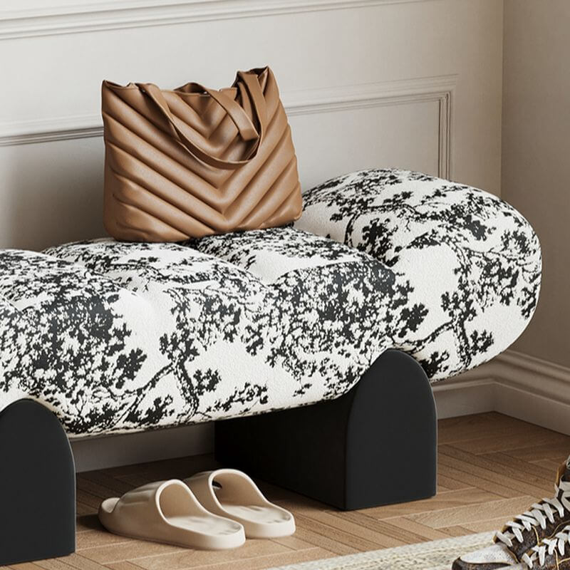 Sculptural Armless Bench with Organic Wave Seat and Toile/Animal Upholstery Imagen secundaria del producto