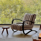Sculptural Ash Wood Accent Chair With Textured Striped Upholstery
