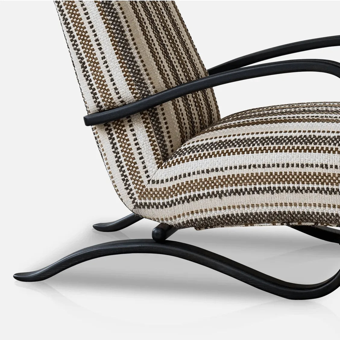 Sculptural Ash Wood Accent Chair With Textured Striped Upholstery