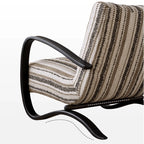 Sculptural Ash Wood Accent Chair With Textured Striped Upholstery